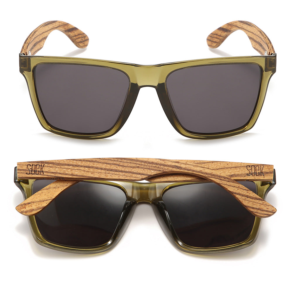 DALTON KHAKI l Polarised Black Lens l Walnut Wooden Arms - Soek Fashion Eyewear New Zealand